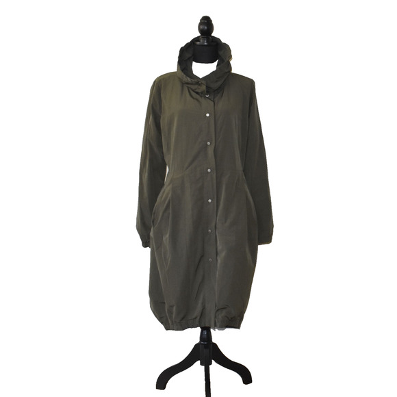 Eileen Fisher Jackets & Blazers - B5 Auth EILEEN FISHER Olive Green Nylon Tulip-Like Fall Jacket Coat Size M $289